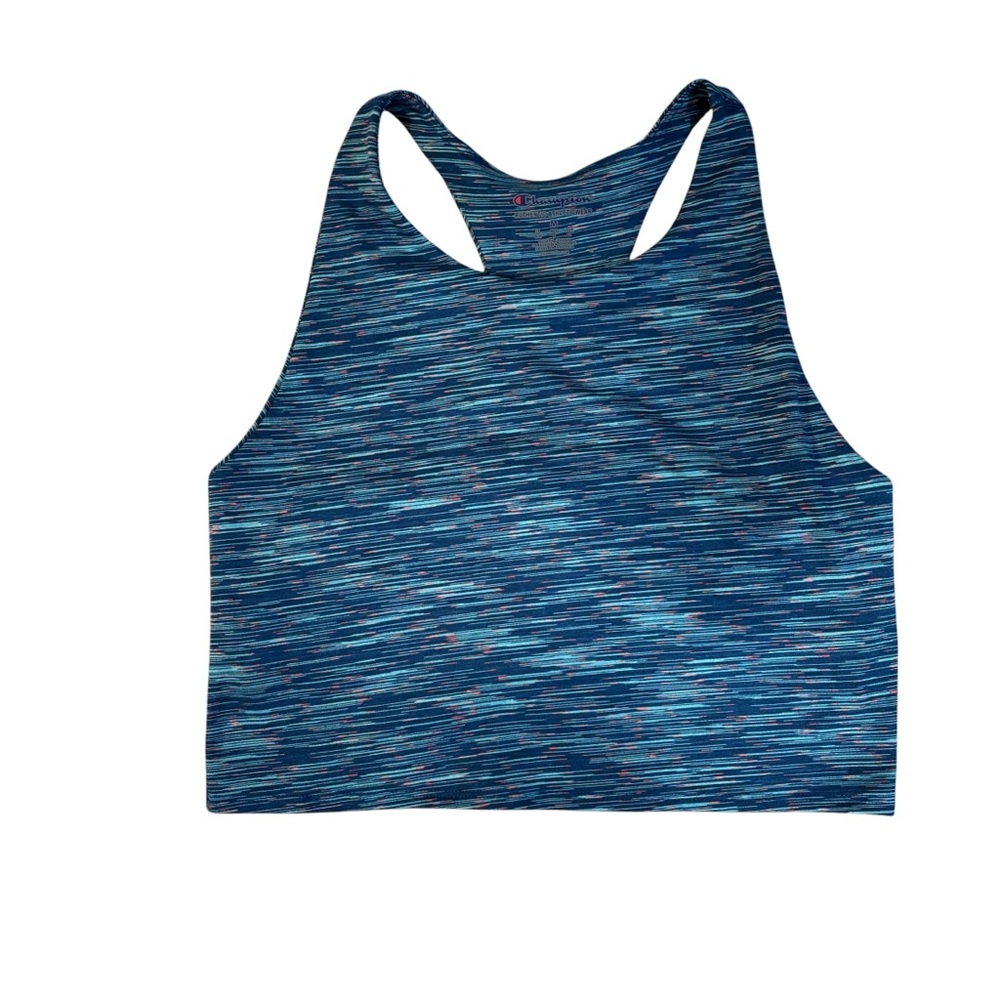 Champion cropped racerback workout tank built in bra teal blue space dye medium